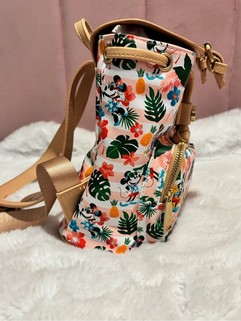 Disney Aulani Resort Loungefly Mickey Minnie Tropical Mini Drawstring Backpack